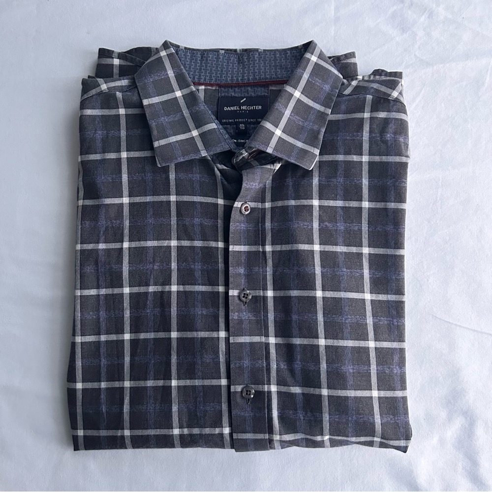 Daniel Hechter Black and White Plaid Men's Shirt